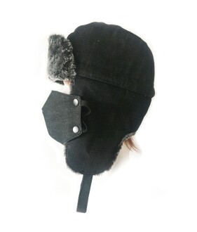 Shark Anatolia Çıkarılabilir Maskeli Pilot Kürklü Şapka Taşlanmış Siyah - 3