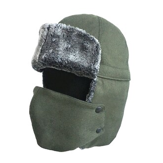 Shark Anatolia - Canvas Winter Trapper Hat With Removable Face Mask Aviator Hat with Ear Cap Green