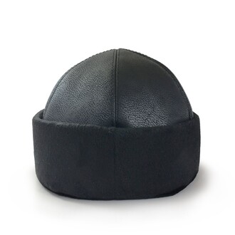 Shark Anatolia - Leather Beanie Skull Cap Hat Flat Black