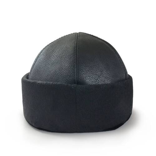 Leather Beanie Skull Cap Hat Flat Black - 1