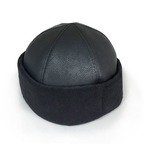 Leather Beanie Skull Cap Hat Flat Black - 2