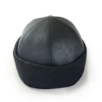 Leather Beanie Skull Cap Hat Flat Black - 5