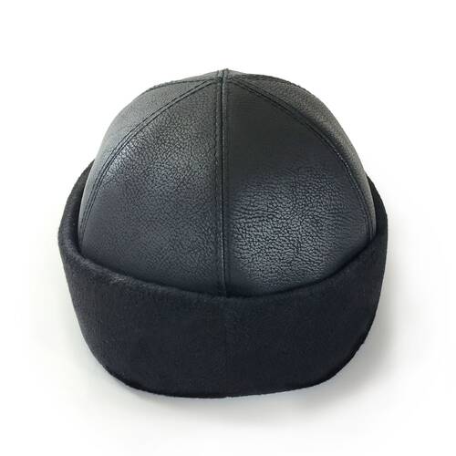 Leather Beanie Skull Cap Hat Flat Black - 5