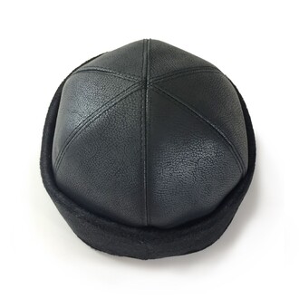 Leather Beanie Skull Cap Hat Flat Black - 6