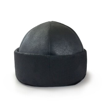 Leather Beanie Skull Cap Hat Flat Black