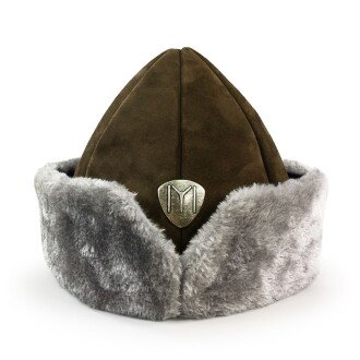 Nubuck Leather Börk Hat IYI Traditional Dark Brown With Gray Fur Age 10-13