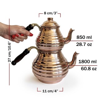 Shark Anatolia Dilimli Bakır Kalın El Dövme Çaydanlık no:2 - 3