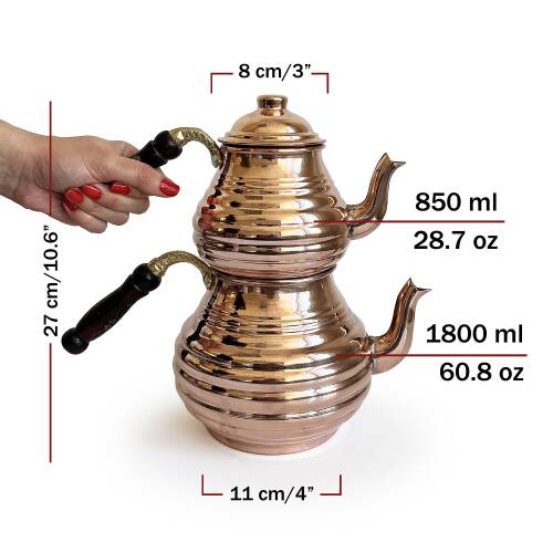 Shark Anatolia Dilimli Bakır Kalın El Dövme Çaydanlık no:2 - 3