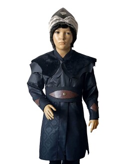 Traditional Ertugrul Gazi  Handmade Leather Alp Costume With Buttons Black For Kids