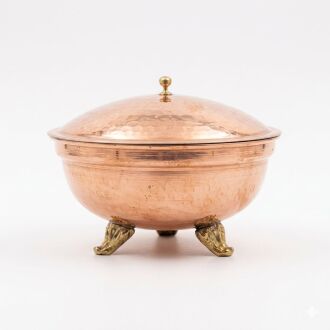 Shark Anatolia Handmade Copper Sugar Bowl with Lid Footed Laurel Design, Hammered Turkish Copper Candy Dish with Brass Handle Red Copper