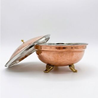 Shark Anatolia El Dövmesi Ayaklı Bakır Defne Şekerlik, Kapaklı, Pirinç Kulplu Otantik Bakır Lokum Sunumluk Kırmızı Bakır - 2