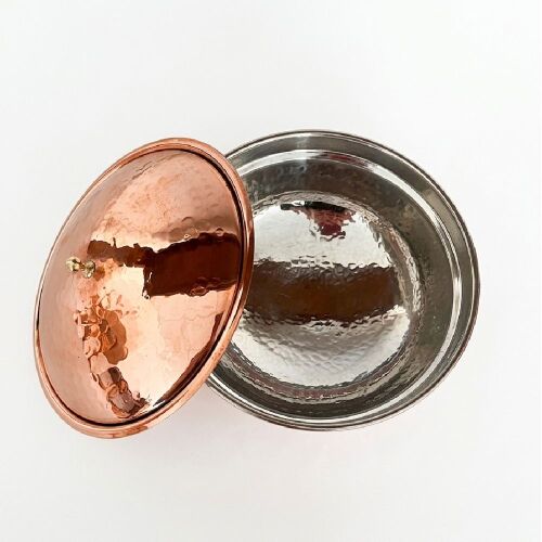 Shark Anatolia El Dövmesi Ayaklı Bakır Defne Şekerlik, Kapaklı, Pirinç Kulplu Otantik Bakır Lokum Sunumluk Kırmızı Bakır - 7