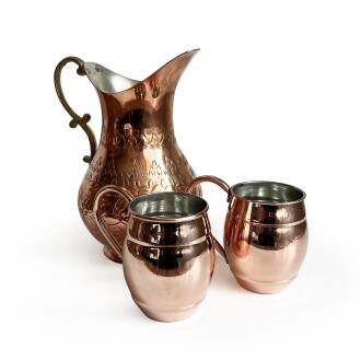 Shark Anatolia El İşi Kabartma Bakır Sürahi ve 2'li Bardak Seti - 5