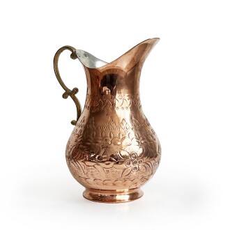 Shark Anatolia El İşi Kabartma Bakır Sürahi ve 2'li Bardak Seti - 9