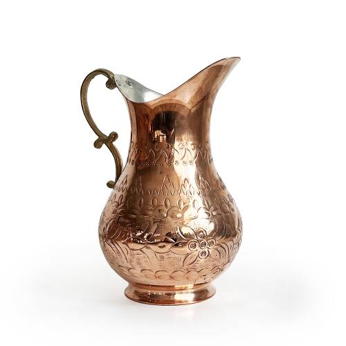 Shark Anatolia El İşi Kabartma Bakır Sürahi ve 2'li Bardak Seti - 9