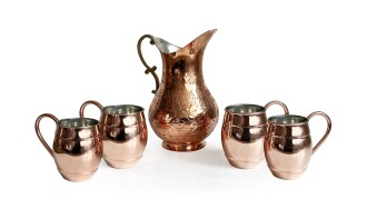 Shark Anatolia El İşi Kabartma Bakır Sürahi ve 4'lü Bardak Seti - 2