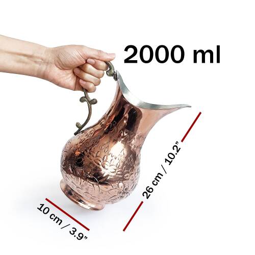 Shark Anatolia El İşi Kabartma Bakır Sürahi ve 4'lü Bardak Seti - 3