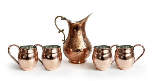 Shark Anatolia El İşi Kabartma Bakır Sürahi ve 4'lü Bardak Seti - 6