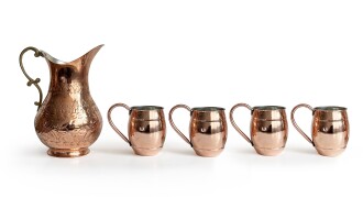 Shark Anatolia El İşi Kabartma Bakır Sürahi ve 4'lü Bardak Seti - 7