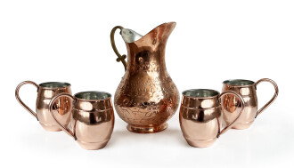 Shark Anatolia El İşi Kabartma Bakır Sürahi ve 4'lü Bardak Seti - 8