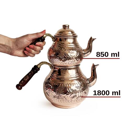 Shark Anatolia El İşleme Klasik Bakır Çaydanlık No:2 Kalın - 4
