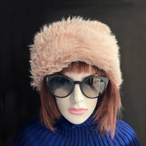 Shark Anatolia El Yapımı %100 Yün Açık Pembe Kürklü Kadın Gerçek Deri Şapka - 2