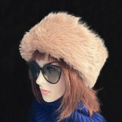 Shark Anatolia El Yapımı %100 Yün Açık Pembe Kürklü Kadın Gerçek Deri Şapka - 3