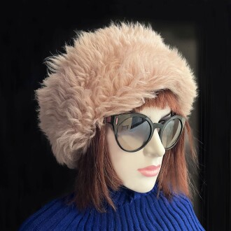 Shark Anatolia El Yapımı %100 Yün Açık Pembe Kürklü Kadın Gerçek Deri Şapka - 6