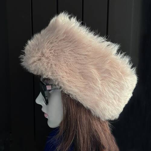 Shark Anatolia El Yapımı %100 Yün Açık Pembe Kürklü Kadın Gerçek Deri Şapka - 10