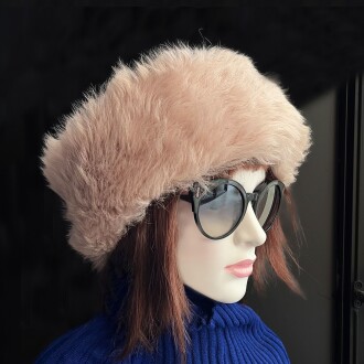 Leather Winter Hat For Women 100% Soft Wool Fur, Light Pink Fur