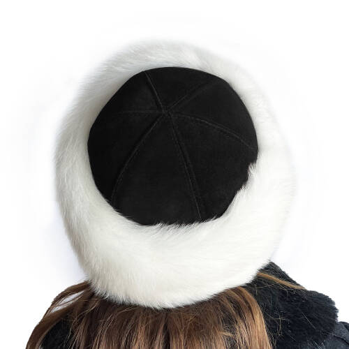 Shark Anatolia El Yapımı  %100 Yün Beyaz Kürklü Kadın Gerçek Deri Börk Şapka - 4