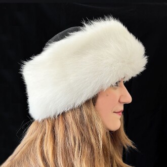 Shark Anatolia El Yapımı  %100 Yün Beyaz Kürklü Kadın Gerçek Deri Börk Şapka - 7