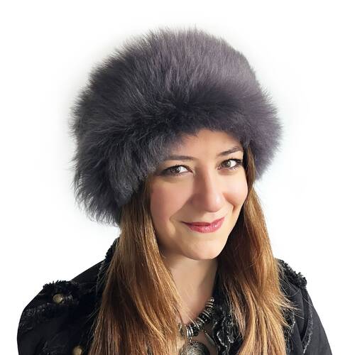 Handmade, 100% Wool, Real Fur, Leather Russian, Winter Hat For Women Gray