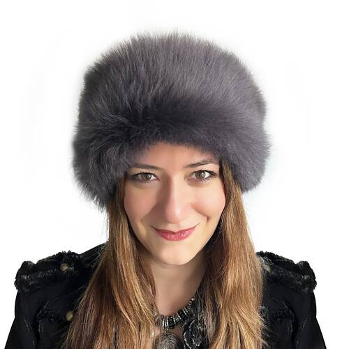 Handmade, 100% Wool, Real Fur, Leather Russian, Winter Hat For Women Gray