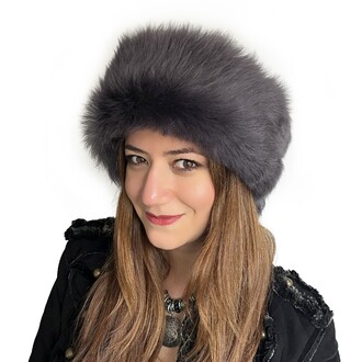 Handmade, 100% Wool, Real Fur, Leather Russian, Winter Hat For Women Gray - Thumbnail