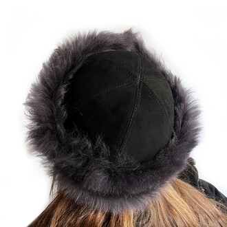 Handmade, 100% Wool, Real Fur, Leather Russian, Winter Hat For Women Gray - Thumbnail