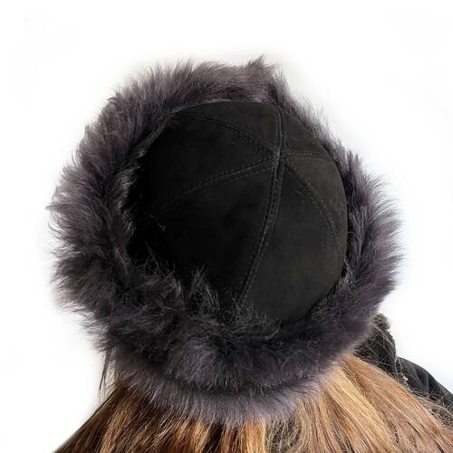 Handmade, 100% Wool, Real Fur, Leather Russian, Winter Hat For Women Gray