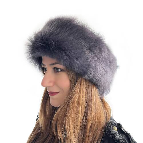 Handmade, 100% Wool, Real Fur, Leather Russian, Winter Hat For Women Gray
