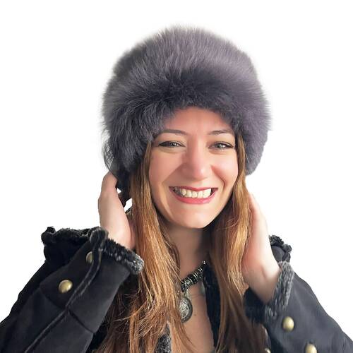 Handmade, 100% Wool, Real Fur, Leather Russian, Winter Hat For Women Gray