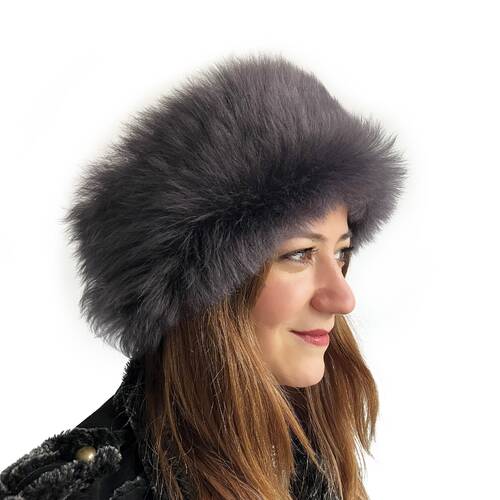 Handmade, 100% Wool, Real Fur, Leather Russian, Winter Hat For Women Gray