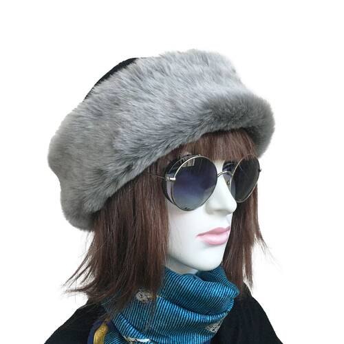 Leather Winter Hat For Women 100% Wool Fur, Light Gray Fur