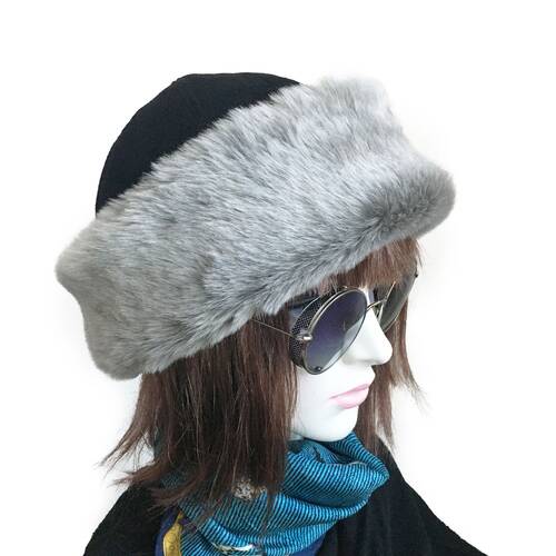Leather Winter Hat For Women 100% Wool Fur, Light Gray Fur