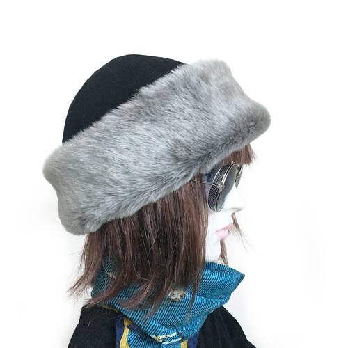 Leather Winter Hat For Women 100% Wool Fur, Light Gray Fur