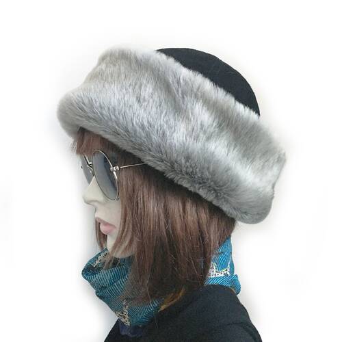 Leather Winter Hat For Women 100% Wool Fur, Light Gray Fur