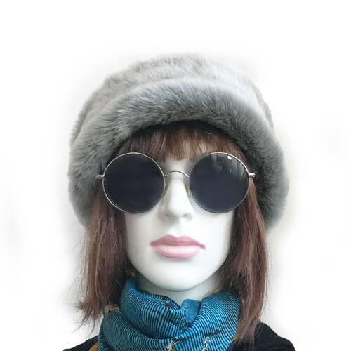 Leather Winter Hat For Women 100% Wool Fur, Light Gray Fur