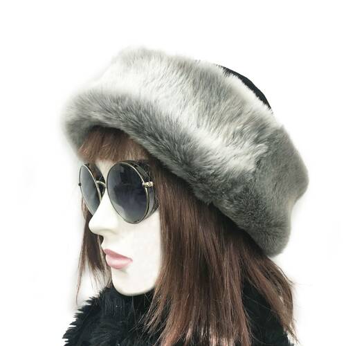 Leather Winter Hat For Women 100% Wool Fur, Light Gray Fur