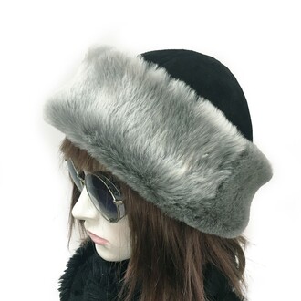 Leather Winter Hat For Women 100% Wool Fur, Light Gray Fur - Thumbnail