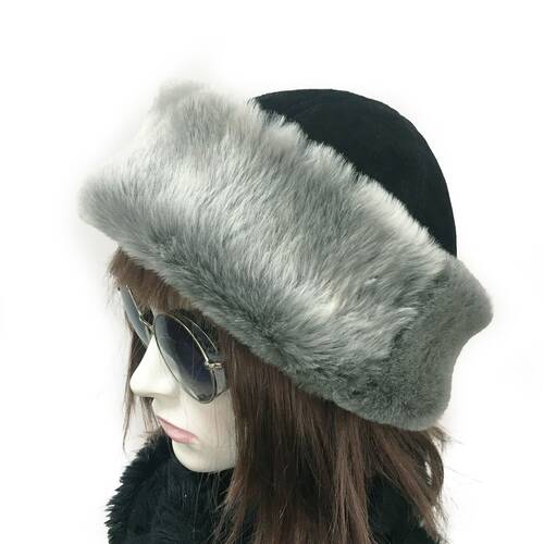 Leather Winter Hat For Women 100% Wool Fur, Light Gray Fur