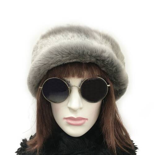 Leather Winter Hat For Women 100% Wool Fur, Light Gray Fur