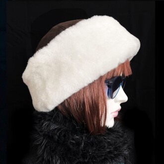 Shark Anatolia El Yapımı %100 Yün Kısa Beyaz Kürklü Kadın Gerçek Deri Şapka - 5